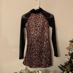 Balera Dancer Dress with Colorful Sequins and Black Sleeves MA Medium Adult 8/10